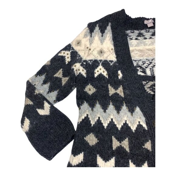 J Jill Fair Isle Embellished Wool Acrylic Blend ‎ Cardigan - Picture 4 of 10